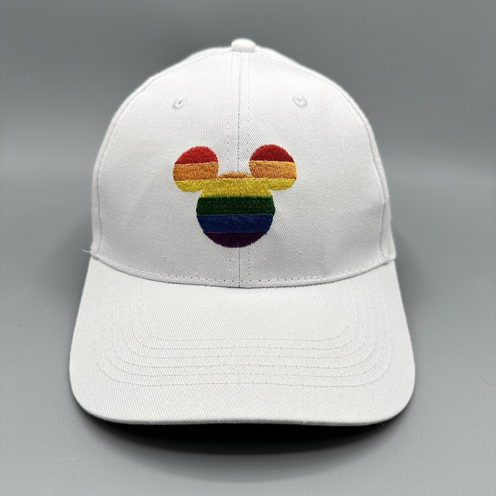 Disney Pride Collection Hat‎ White Mickey Mouse Rainbow Adult Snapback Cap